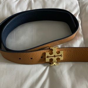 Auth Tory Burch reversible belt - navy blue & tan